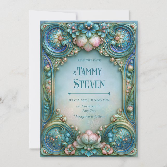 Convite Casamento Aqua Pérola Lótus (Frente)