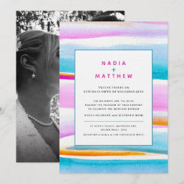 Convite casamento aqua rosa com linhas de maré abstrato tr