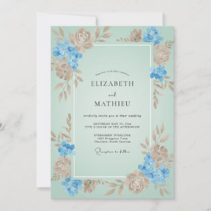 Convite Casamento Aqua Tan Blossom