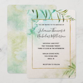 Convite Casamento Aqua Tropical Folhas Watercolor