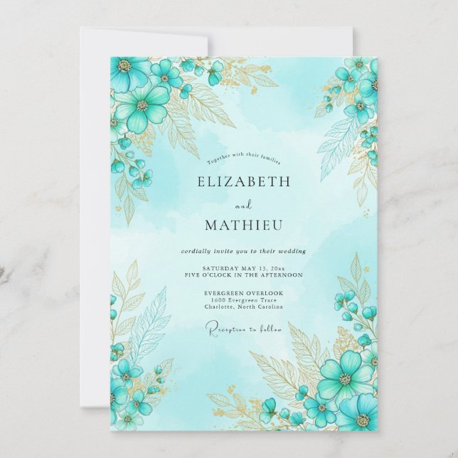 Convite Casamento Aquarela Água Esplêndida (Frente)