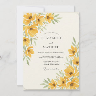 Convite Casamento Aquarela Amarelo Dourado Papoula