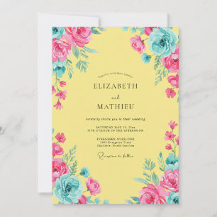 Convite Casamento Aquarela Amarelo Magenta