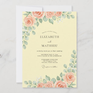 Convite Casamento Aquarela Amarelo Manteiga