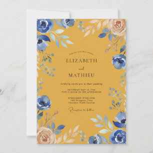 Convite Casamento Aquarela Amarelo Mostarda Centáurea