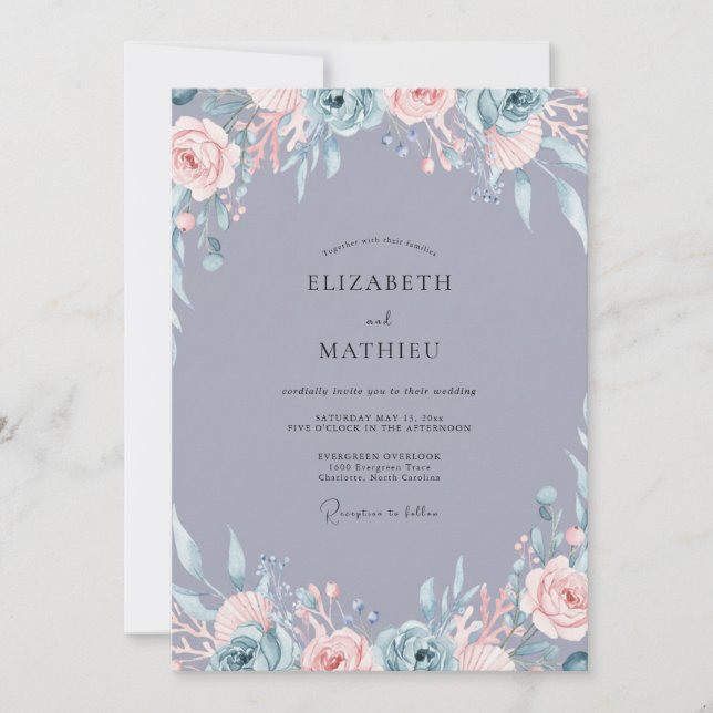 Convite Casamento Aquarela Âmbar Aço (Frente)