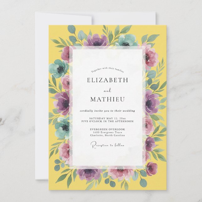 Convite Casamento Aquarela Âmbar Âmbar (Frente)