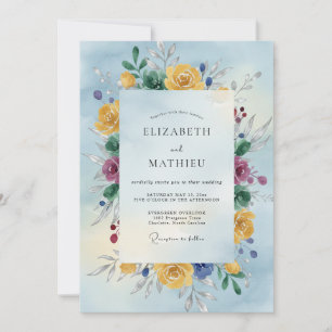 Convite Casamento Aquarela Ameixa Dourada
