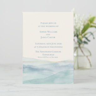 Convite Casamento Aquarela Azul do Loch das Terras Altas E