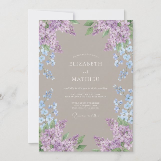Convite Casamento Aquarela Azul Lavanda (Frente)
