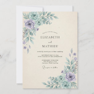 Convite Casamento Aquarela Azul-Pervinca
