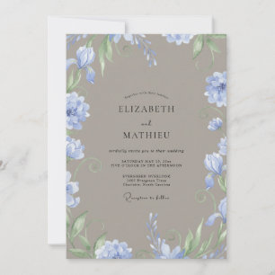 Convite Casamento Aquarela Azul-Pervinca Bege