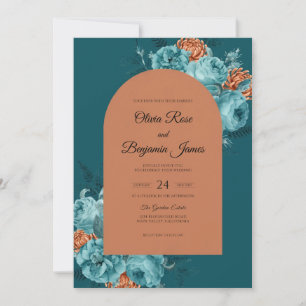 Convite Casamento Aquarela Azul petróleo Cobre