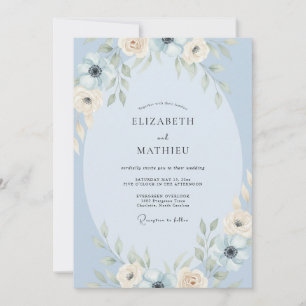 Convite Casamento Aquarela Azul Pó