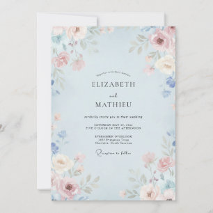 Convite Casamento Aquarela Azul Pó