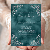 Casamento Aquarela Azul Teal Prata Vintage