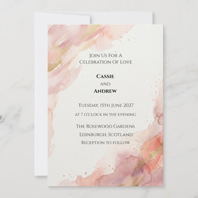 Convite Casamento Aquarela Bege (Frente)