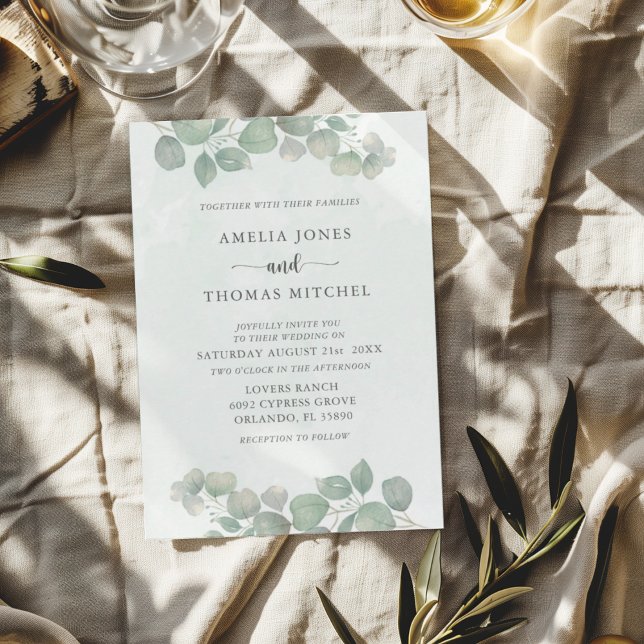 Convite Casamento Aquarela Boho Verde Eucalipto (Criador carregado)