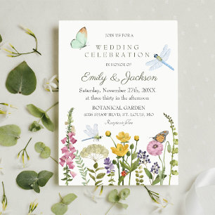 Convite Casamento Aquarela Borboleta Libélula Flor Silvest