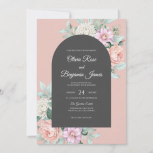 Convite Casamento Aquarela Carvão Coral