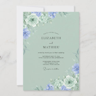 Convite Casamento Aquarela Celadon e Periwinkle