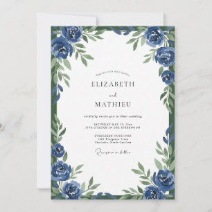 Convite Casamento Aquarela Cobalt Bloom