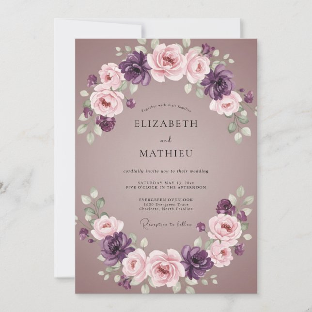 Convite Casamento Aquarela com Ágata e Ameixa (Frente)