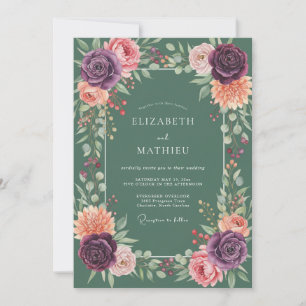 Convite Casamento Aquarela com Ameixa e Salvia