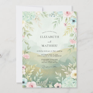 Convite Casamento Aquarela com Champanhe e Hortelã