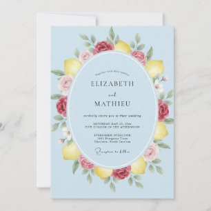 Convite Casamento Aquarela com Limão Azul