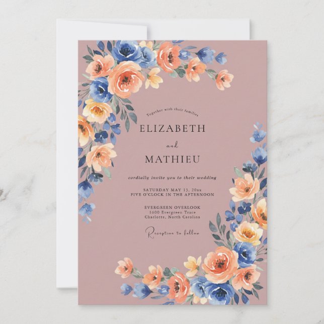Convite Casamento Aquarela com Malva e Centáurea (Frente)