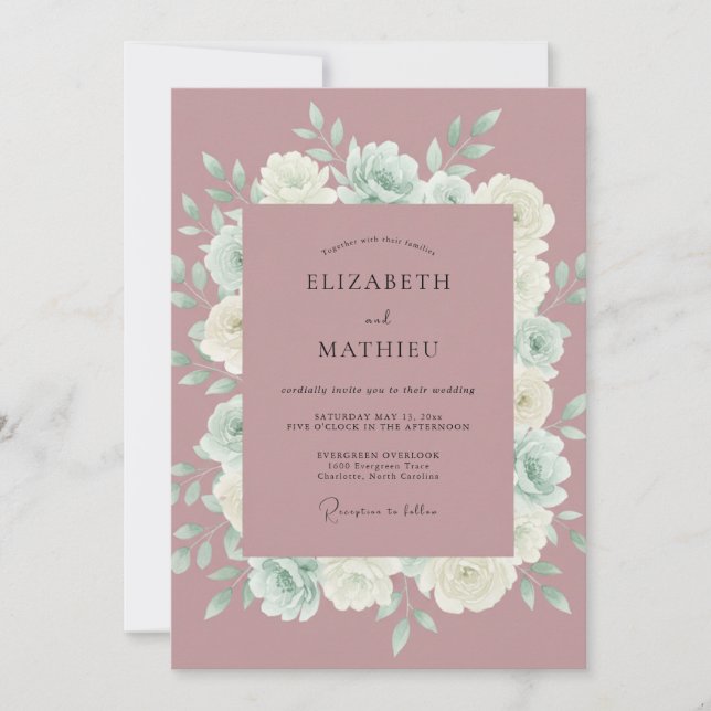 Convite Casamento Aquarela com Névoa Rosa (Frente)