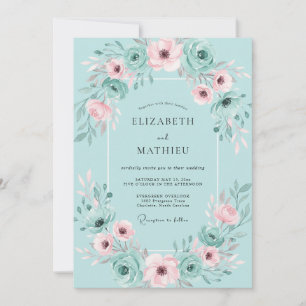 Convite Casamento Aquarela com Rosa Aqua