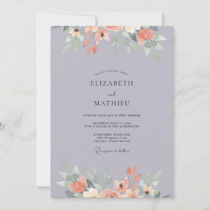 Convite Casamento Aquarela com Tons de Damasco Rosa-Malva