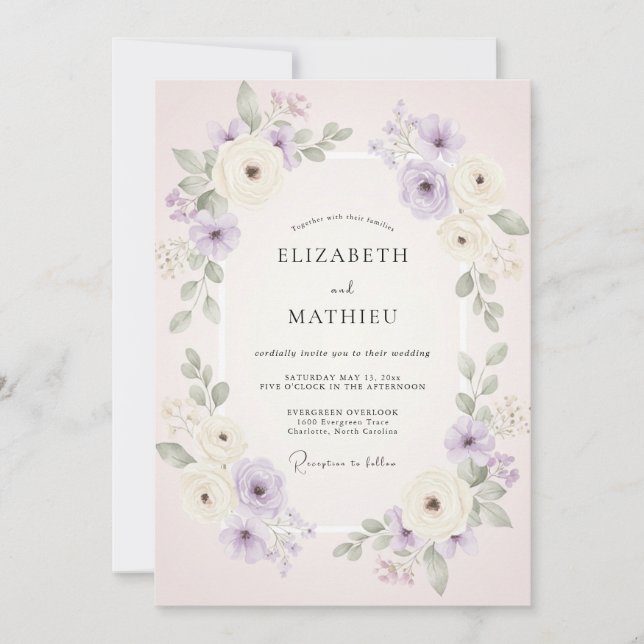 Convite Casamento Aquarela com Toque de Rosa Mauve (Frente)