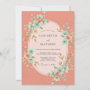 Convite Casamento Aquarela Coral Aqua