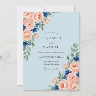 Convite Casamento Aquarela Coral Azure