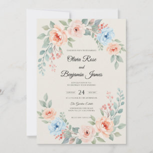 Convite Casamento Aquarela Coral Céu