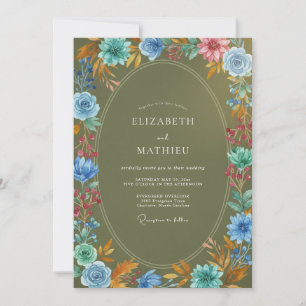 Convite Casamento Aquarela Coral Oliva Empoeirada