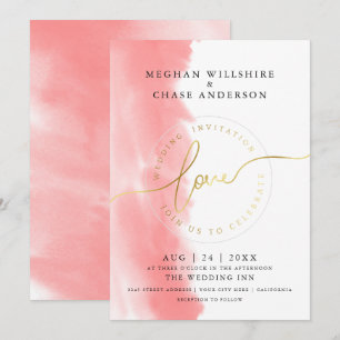 Convite CASAMENTO   Aquarela Coral Rosa