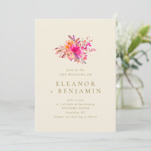 Convite Casamento Aquarela Coral Rosa Marfim Selvagem