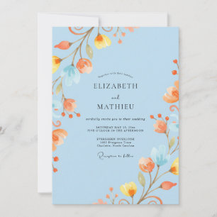 Convite Casamento Aquarela Damasco Celeste
