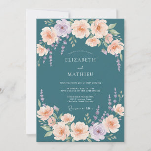 Convite Casamento Aquarela Damasco Petrol