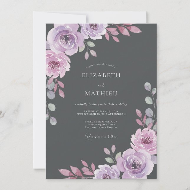 Convite Casamento Aquarela de Ámora e Carvão (Frente)