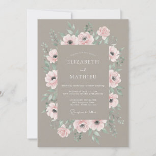 Convite Casamento Aquarela de Anêmona Bege