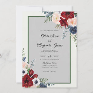 Convite Casamento Aquarela de Anêmona Borgonha