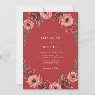 Convite Casamento Aquarela de Anêmona Carmesim