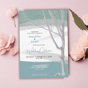 Convite Casamento Aquarela de Árvore de Inverno Rústica Ve