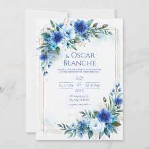 Convite Casamento Aquarela de Centáurea Cobalto