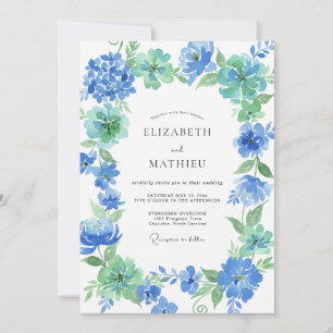 Convite Casamento Aquarela de Centáurea e Hortelã